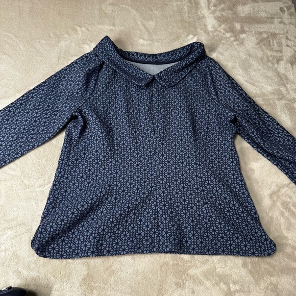 Boden Sarah Ottoman Jacquard Floral Blue Top w/ Reverse Collar 3/4 Sleeves 14 - Picture 9 of 10